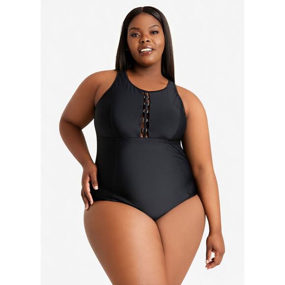 Raisins Curve Cutout Black One Piece Swimsuit 12 - Picture 1 of 7